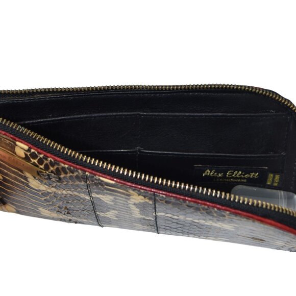 Alex Elliott Leather Wristlet Wallet Snakeskin Print with Dustcover - Picture 6 of 7